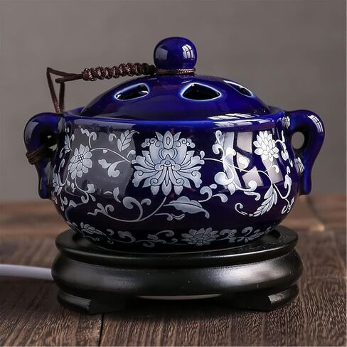 Electric Resin Burner with Timer, Ceramic Electric Incense Burner, Burner Censer 110V for Home Porch, Patio, Garden, Office, Yoga, Living Room, Meditation Room （Blue） in Saudi Arabia