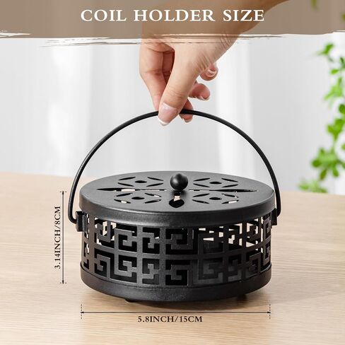 Lallisa 2 Pieces Black Mosquito Coil Holder Incense Coil Holder Round Retro Portable Metal Hanging Incense Burner with Handle for Home Camping Indoor Outdoor Patio in Kuwait