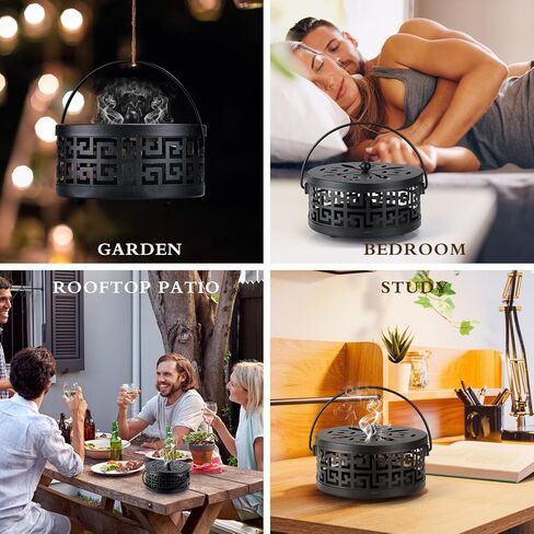 Lallisa 2 Pieces Black Mosquito Coil Holder Incense Coil Holder Round Retro Portable Metal Hanging Incense Burner with Handle for Home Camping Indoor Outdoor Patio in Kuwait
