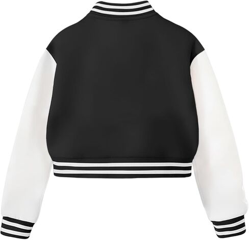 Women's Casual Baseball Jacket Colorblock Button Crop Bomber Jacket Classic and Versatile Style in Kuwait