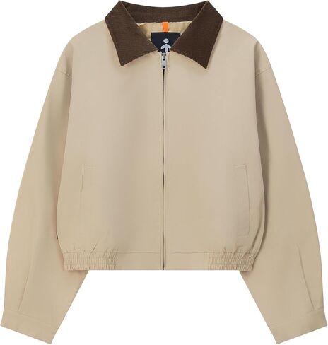 Orolay Women's Casual Utility Cropped Barn Jacket Zip Up Jacket Corduroy Collar Spring Trench Coat in Kuwait