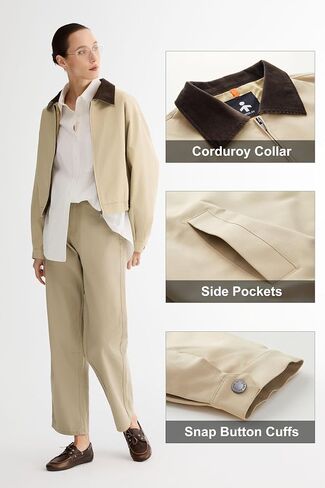 Orolay Women's Casual Utility Cropped Barn Jacket Zip Up Jacket Corduroy Collar Spring Trench Coat in Kuwait
