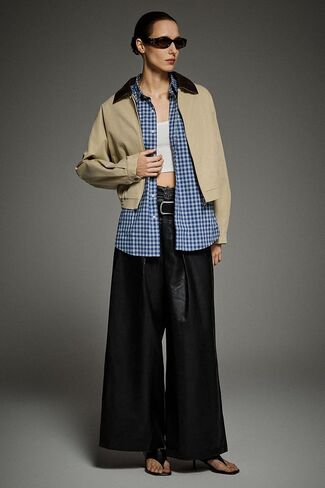 Orolay Women's Casual Utility Cropped Barn Jacket Zip Up Jacket Corduroy Collar Spring Trench Coat in Kuwait
