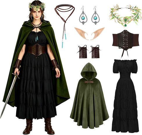 فستان Akokvlar 8 قطع من أزياء عصر النهضة القرون الوسطى للنساء مع إكسسوارات in Kuwait