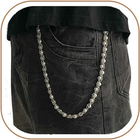 QWALIT Silver Pants Chain for Men Pocket Chain for Pants Dainty Trendy Pearl Jean Chains for Women Braid Skirt Biker Jean Chains Western Street Punk Hip Jewelry Party K-pop Music Festival Accessories in Kuwait
