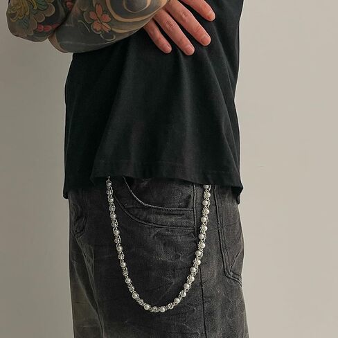 QWALIT Silver Pants Chain for Men Pocket Chain for Pants Dainty Trendy Pearl Jean Chains for Women Braid Skirt Biker Jean Chains Western Street Punk Hip Jewelry Party K-pop Music Festival Accessories in Kuwait