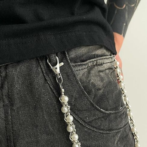 QWALIT Silver Pants Chain for Men Pocket Chain for Pants Dainty Trendy Pearl Jean Chains for Women Braid Skirt Biker Jean Chains Western Street Punk Hip Jewelry Party K-pop Music Festival Accessories in Kuwait