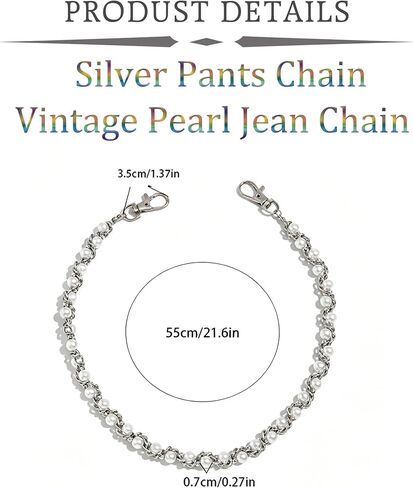QWALIT Silver Pants Chain for Men Pocket Chain for Pants Dainty Trendy Pearl Jean Chains for Women Braid Skirt Biker Jean Chains Western Street Punk Hip Jewelry Party K-pop Music Festival Accessories in Kuwait