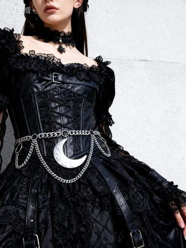 Moon Layered Waist Chain Belt - Punk Gothic Crossover Body Belly Chains Tassel for Women Girl in Saudi Arabia