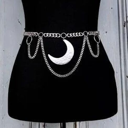 Moon Layered Waist Chain Belt - Punk Gothic Crossover Body Belly Chains Tassel for Women Girl in Saudi Arabia