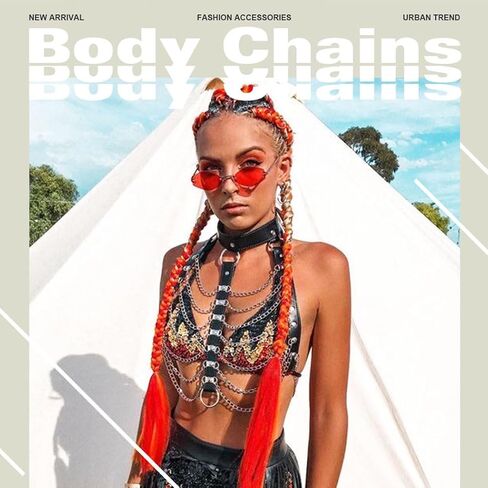 Zoestar Leather Chest Harness Chain Belt Black Fashion Rave Body Accessories for Women in Kuwait