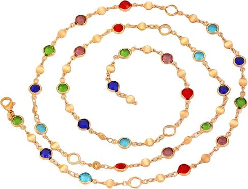 Colorful Body Chain Crystal, Adjustable Reiestone Necklace, Elegant Jewelry Waist Beaded Belt, Layered Metallic Belly Chain in Kuwait