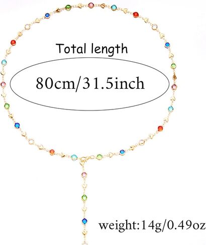 Colorful Body Chain Crystal, Adjustable Reiestone Necklace, Elegant Jewelry Waist Beaded Belt, Layered Metallic Belly Chain in Kuwait