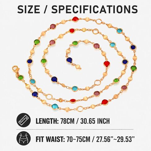Colorful Body Chain Crystal, Adjustable Reiestone Necklace, Elegant Jewelry Waist Beaded Belt, Layered Metallic Belly Chain in Kuwait