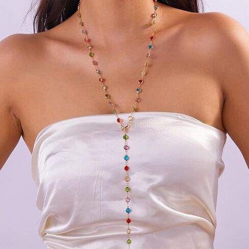 Colorful Body Chain Crystal, Adjustable Reiestone Necklace, Elegant Jewelry Waist Beaded Belt, Layered Metallic Belly Chain in Kuwait