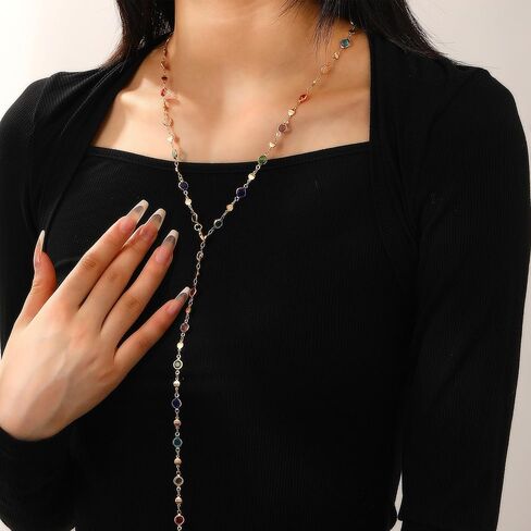 Colorful Body Chain Crystal, Adjustable Reiestone Necklace, Elegant Jewelry Waist Beaded Belt, Layered Metallic Belly Chain in Kuwait