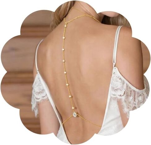 Rhinestone Long Drop Back Chain Jewelry for Women Crystal Back Chain Necklace Gold Plated Body Chain Backdrop Chain Jewelry in Kuwait