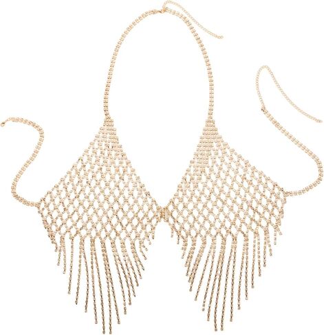 INSYOHO Rhinestone Bra Chain Bralette - Adjustable Sparkle Body Chains Top, Tassel Diamond Beaded Bra Top Bikini Chest Jewelry for Women Summer Beach Carnival Party Rave Festival in Saudi Arabia