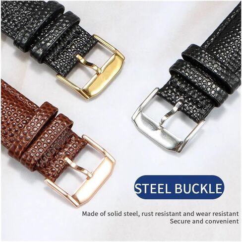 21mm Lizard Pattern Genuine Leather watchband fit for movado/Seagull/Rossini/Rolex Watch(Black M Gold_21x18mm) in Saudi Arabia