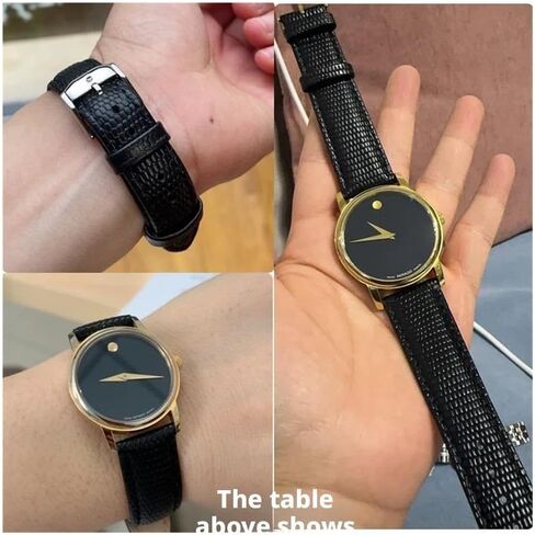 21mm Lizard Pattern Genuine Leather watchband fit for movado/Seagull/Rossini/Rolex Watch(Black M Gold_21x18mm) in Saudi Arabia