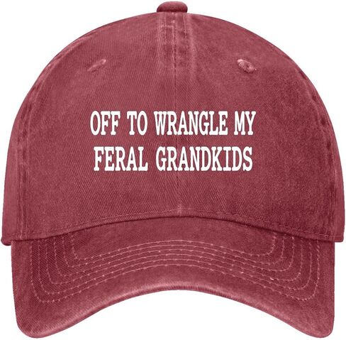 Off to Wrangle My Feral Grandkids Hat for Men Vintage Washed Distressed in Kuwait