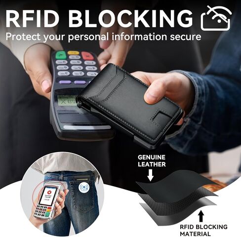 furid Genuine Leather Wallet with Chain: Slim RFID Minimalist Wallets with Money Clip - Smart Pop Up Credit Card Holder for Front Pocket - Gifts for Husband Father on Birthday Anniversary in Saudi Arabia
