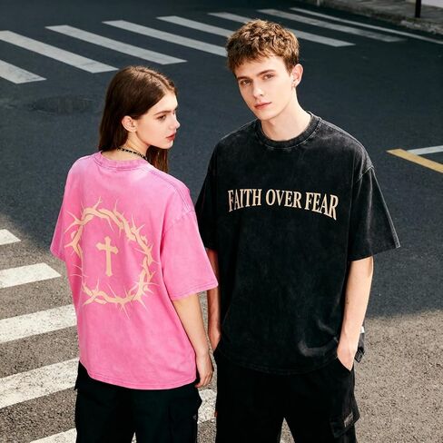 2 Packs Christian T Shirts for Men Oversized Tee Graphic Apparel Acid Washed Baggy Gym Top in Saudi Arabia