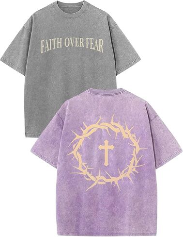 2 Packs Christian T Shirts for Men Oversized Tee Graphic Apparel Acid Washed Baggy Gym Top in Saudi Arabia