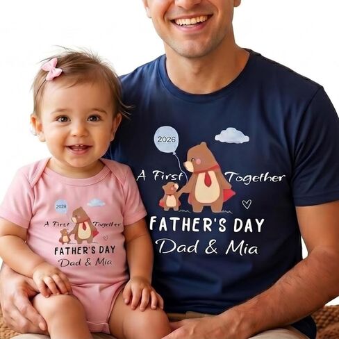 Personalized First Father’s Day Shirt, Custom Dad and Baby Matching Outfit, First Time Dad Gift, New Dad Shirt and Baby Bodysuit, from Son Daughter Baby in Saudi Arabia