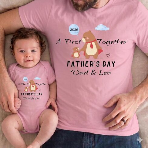 Personalized First Father’s Day Shirt, Custom Dad and Baby Matching Outfit, First Time Dad Gift, New Dad Shirt and Baby Bodysuit, from Son Daughter Baby in Saudi Arabia