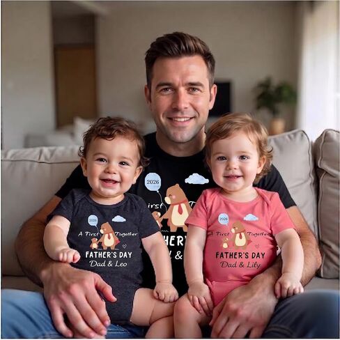 Personalized First Father’s Day Shirt, Custom Dad and Baby Matching Outfit, First Time Dad Gift, New Dad Shirt and Baby Bodysuit, from Son Daughter Baby in Saudi Arabia