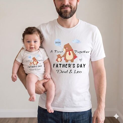 Personalized First Father’s Day Shirt, Custom Dad and Baby Matching Outfit, First Time Dad Gift, New Dad Shirt and Baby Bodysuit, from Son Daughter Baby in Saudi Arabia