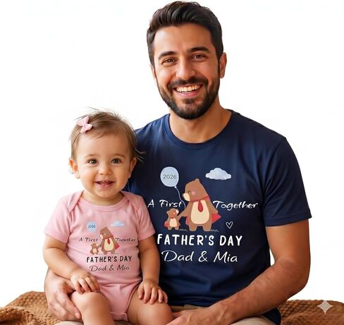 Personalized First Father’s Day Shirt, Custom Dad and Baby Matching Outfit, First Time Dad Gift, New Dad Shirt and Baby Bodysuit, from Son Daughter Baby in Saudi Arabia