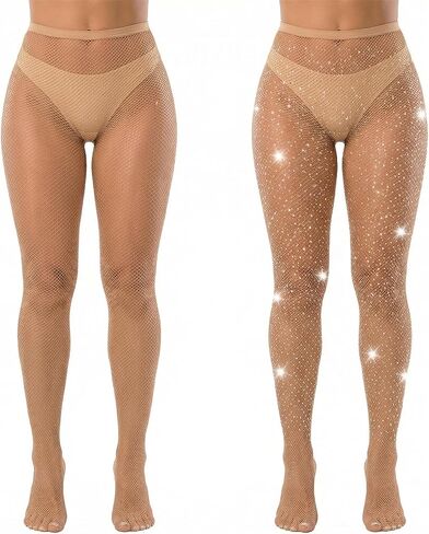 2 Pairs Fishnet Stockings for Women Fishnet Tights Sparkly Fishnets Rhinestone Tights High Waist Mesh Pantyhose in Kuwait