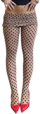 Luckinbaby Polka Dot Patterned Tights Fold Over Waist Sheer Leggings Pantyhose Y2k See Through Mesh Stockings in Kuwait
