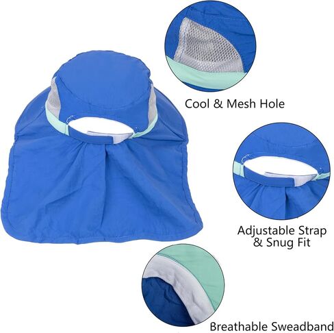 Kids Boys Sun hat with Neck Flap - Wide Brim Sun Protection Bucket Hat Summer Beach Hats for Girls Boys Age for 5-10 in Kuwait