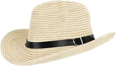 Kids Straw Cowboy Hat for 3-8 Years Old, Short Brim Straw Fedora Hat for Boys Girls, Summer Beach Cap for Outdoor in Kuwait