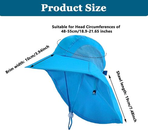 Breathable Kids Sun-Hat for Boys Girls - Adjustable Wide Brim Beach Hats with Neck Flap Age 5-9 Years in Kuwait