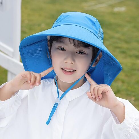 Breathable Kids Sun-Hat for Boys Girls - Adjustable Wide Brim Beach Hats with Neck Flap Age 5-9 Years in Kuwait