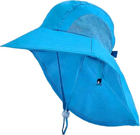 Breathable Kids Sun-Hat for Boys Girls - Adjustable Wide Brim Beach Hats with Neck Flap Age 5-9 Years in Kuwait