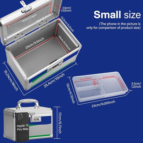 Medicine Storage Box with Code, Empty First Aid Box with Size 10 * 6 * 6.7", Safe Medication Storage Organizer for Home, Outdoor, Dorm- Silver in Saudi Arabia