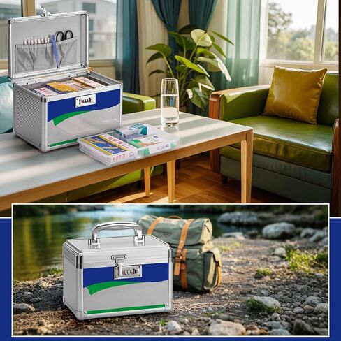 Medicine Storage Box with Code, Empty First Aid Box with Size 10 * 6 * 6.7", Safe Medication Storage Organizer for Home, Outdoor, Dorm- Silver in Saudi Arabia
