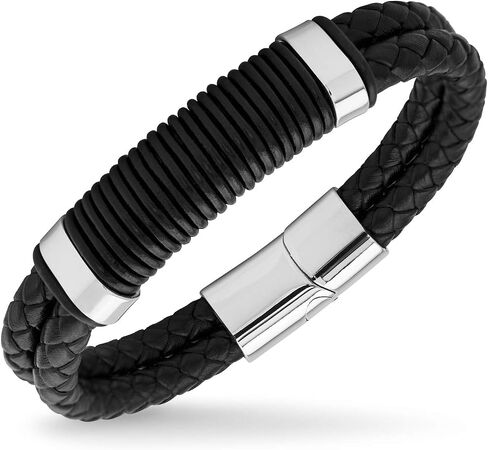 555Jewelry Stainless Steel Double Braided Leather Magnet Slide Lock Bracelet in Kuwait