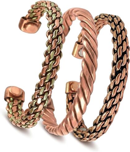 Pure Copper Bracelet for Men & Women - Set of 3 | 99.99% Solid Copper Adjustable Kada Cuff Bangle | Handcrafted Unisex Wristband | Anniversary Birthday Gift in Kuwait