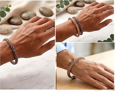 Pure Copper Bracelet for Men & Women - Set of 3 | 99.99% Solid Copper Adjustable Kada Cuff Bangle | Handcrafted Unisex Wristband | Anniversary Birthday Gift in Kuwait
