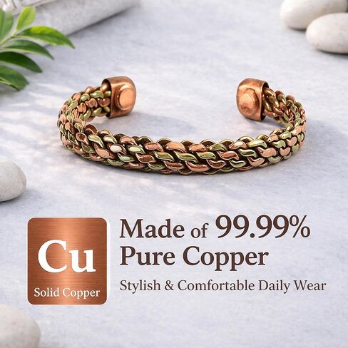 Pure Copper Bracelet for Men & Women - Set of 3 | 99.99% Solid Copper Adjustable Kada Cuff Bangle | Handcrafted Unisex Wristband | Anniversary Birthday Gift in Kuwait