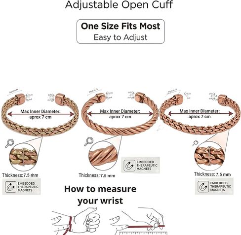Pure Copper Bracelet for Men & Women - Set of 3 | 99.99% Solid Copper Adjustable Kada Cuff Bangle | Handcrafted Unisex Wristband | Anniversary Birthday Gift in Kuwait