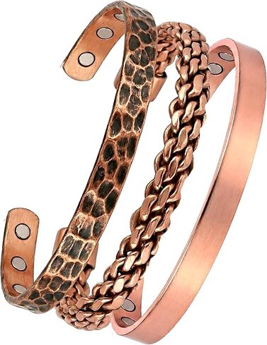 Pure Copper Bracelet for Men & Women - Set of 3 | 99.99% Solid Copper Adjustable Kada Cuff Bangle | Handcrafted Unisex Wristband | Anniversary Birthday Gift in Saudi Arabia