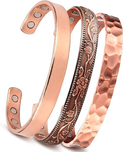 Pure Copper Bracelet for Men & Women - Set of 3 | 99.99% Solid Copper Adjustable Kada Cuff Bangle | Handcrafted Unisex Wristband | Anniversary Birthday Gift in Kuwait