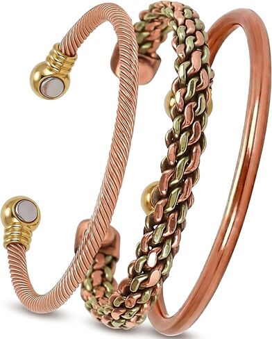 Pure Copper Bracelet for Men & Women - Set of 3 | 99.99% Solid Copper Adjustable Kada Cuff Bangle | Handcrafted Unisex Wristband | Anniversary Birthday Gift in Kuwait